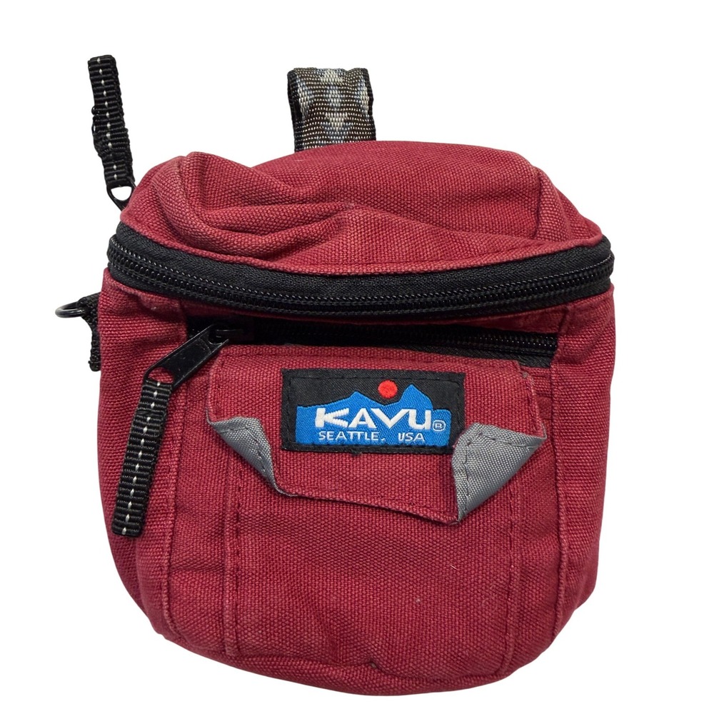 KAVU Red Canvas Belt Pouch Small Utility Bag Zippered Travel Wallet Pocket